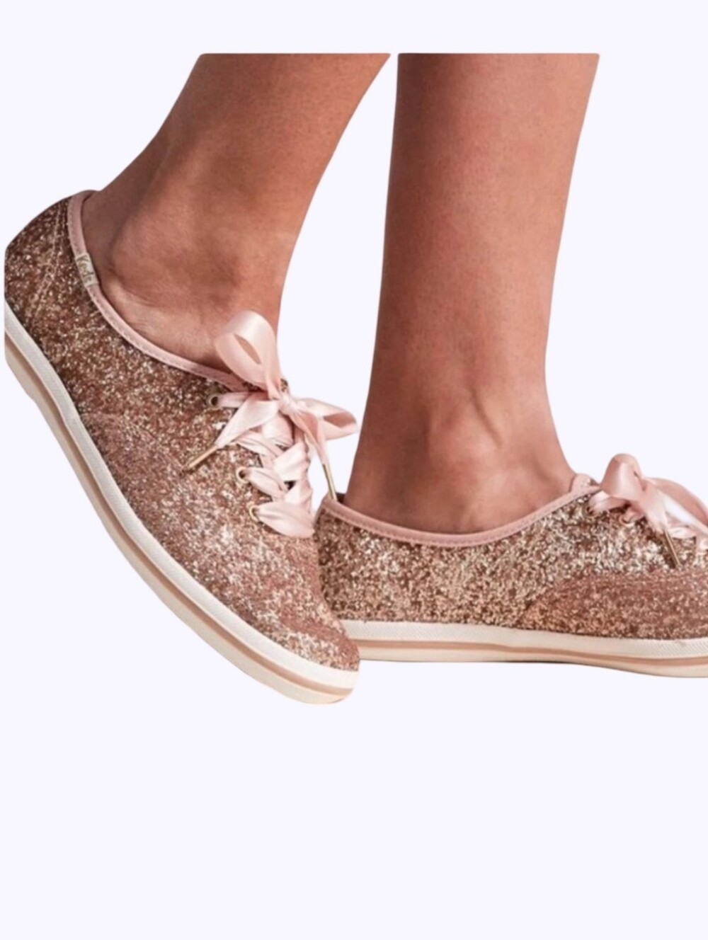 Keds x Kate Spade New York Champion Rose Gold Glitter Ribbon Sneakers woMens 8.5